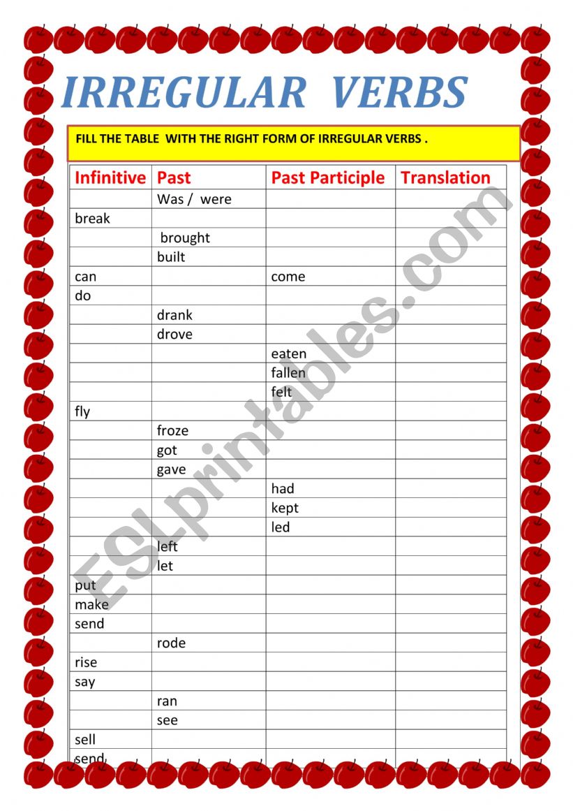 IRREGULAR VERBS worksheet