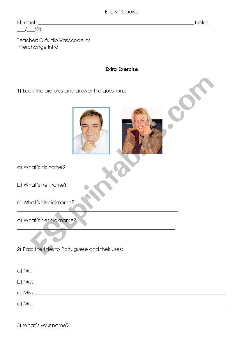 His / Her and titles worksheet