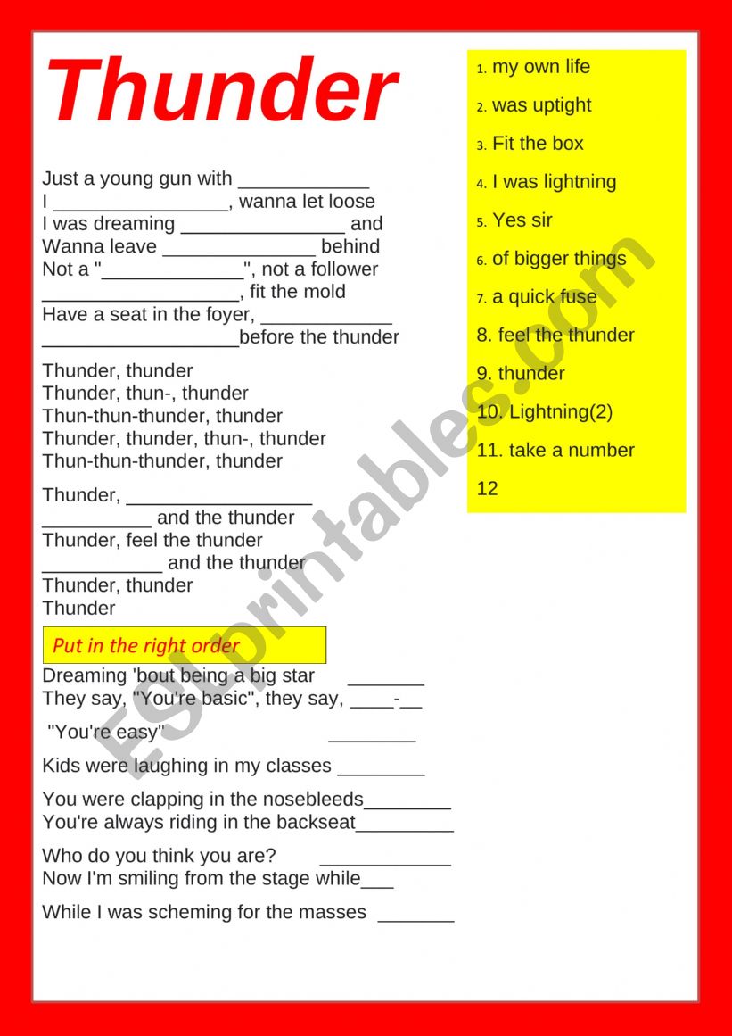 SONG WORKSHEET worksheet