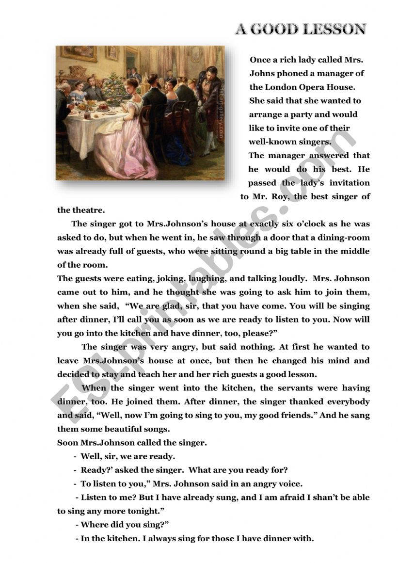 A Good Lesson, a short story to read in class