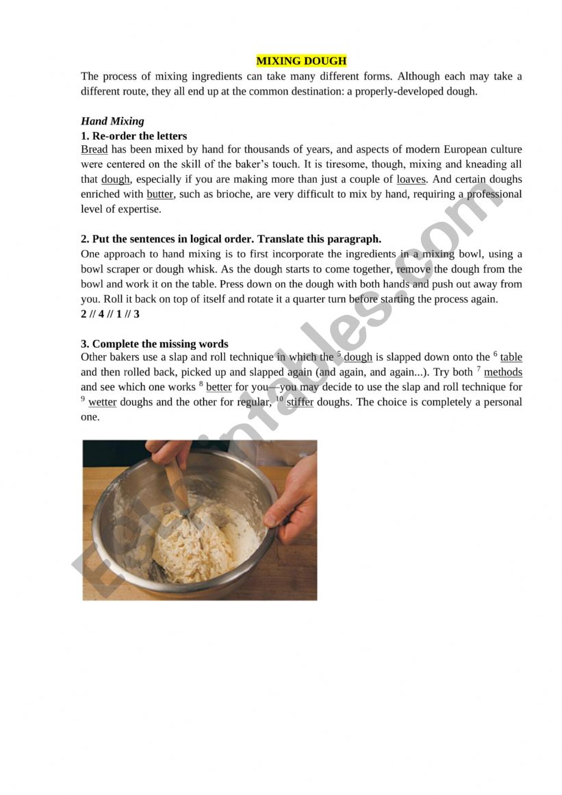 Mixing Dough worksheet