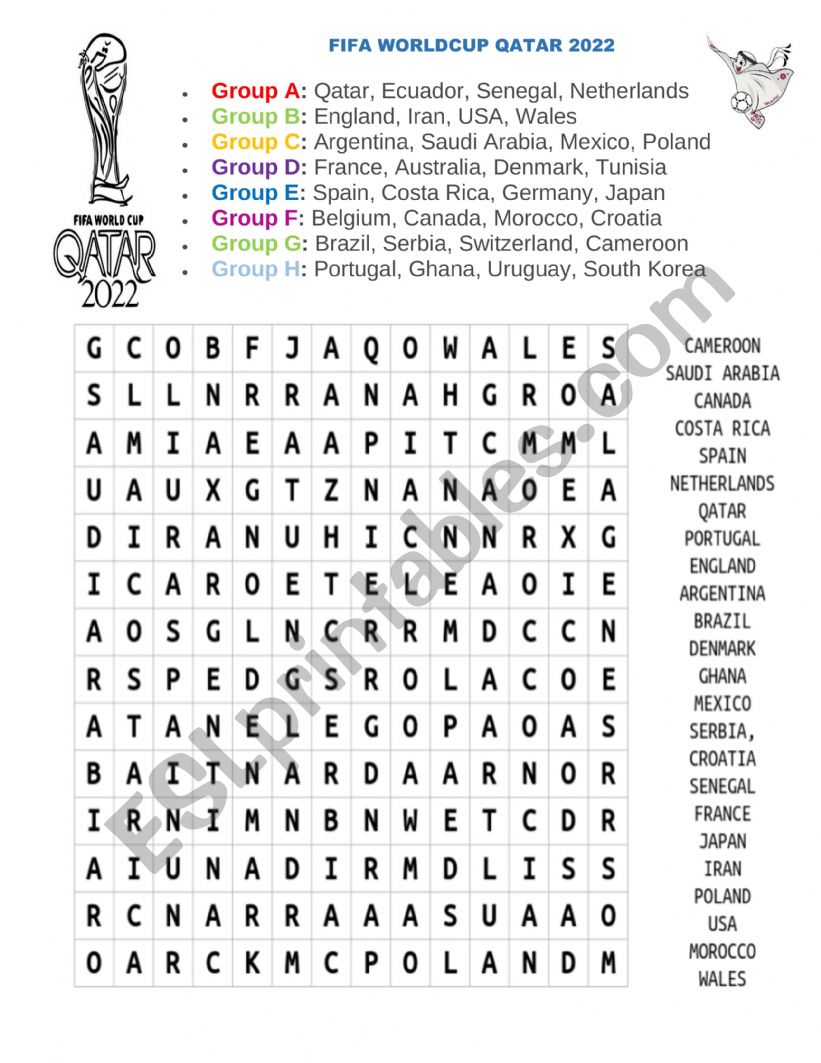 FIFA WORLDCUP 2022 WORDSEARCH worksheet