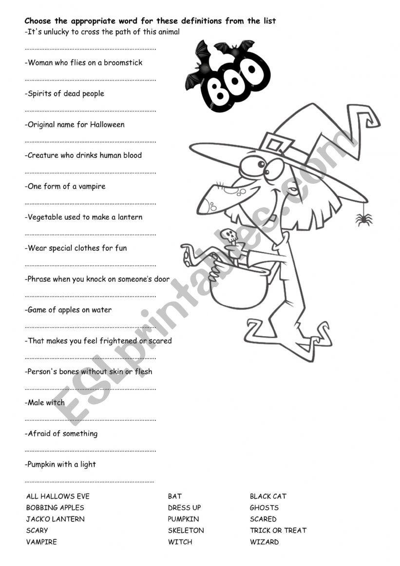 Halloween vocabulary worksheet