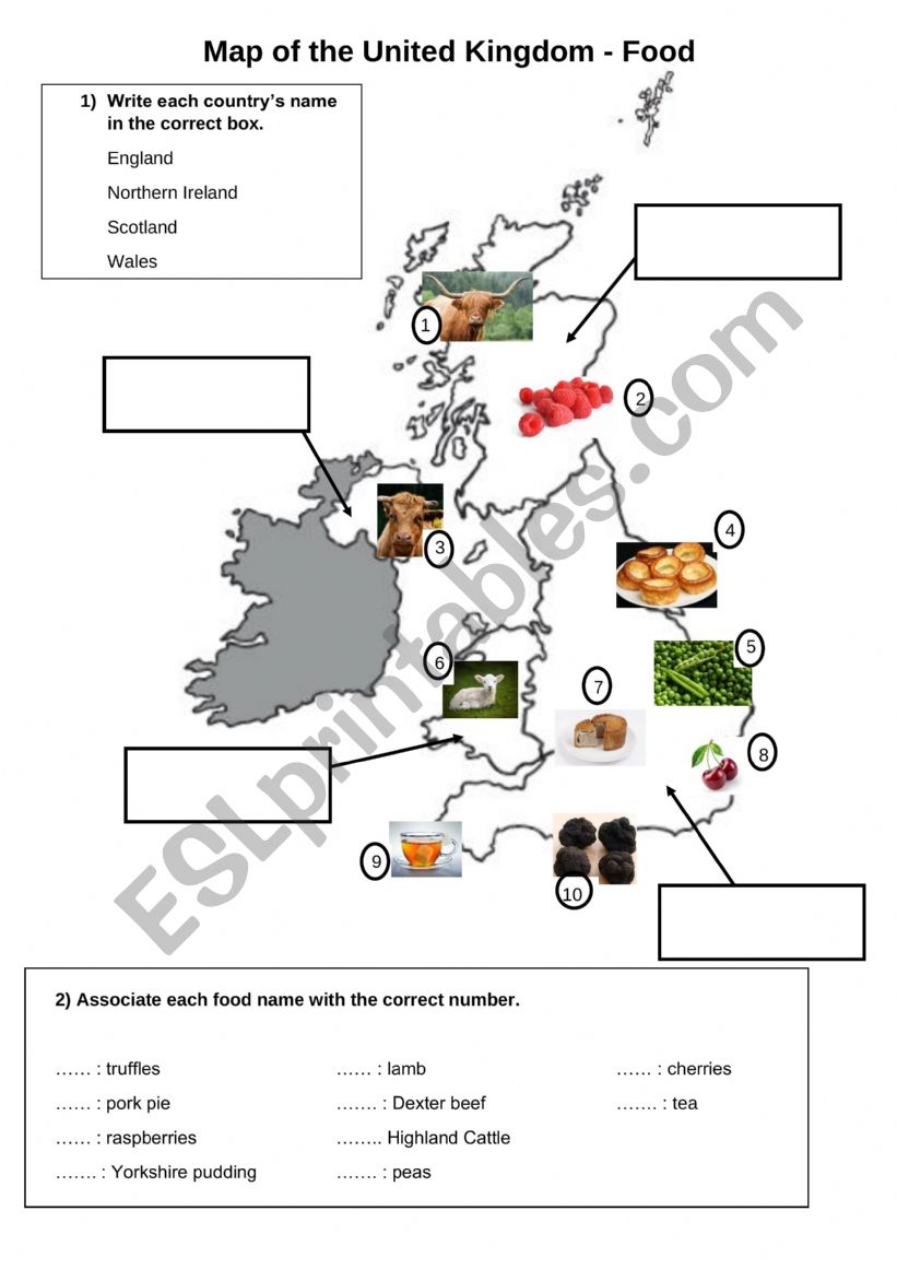 Map of the UK - FOOD worksheet