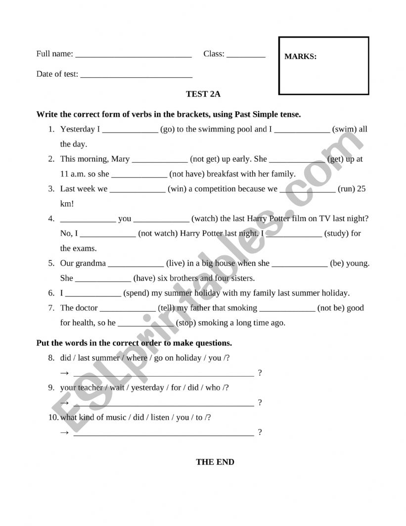 Past Simple worksheet