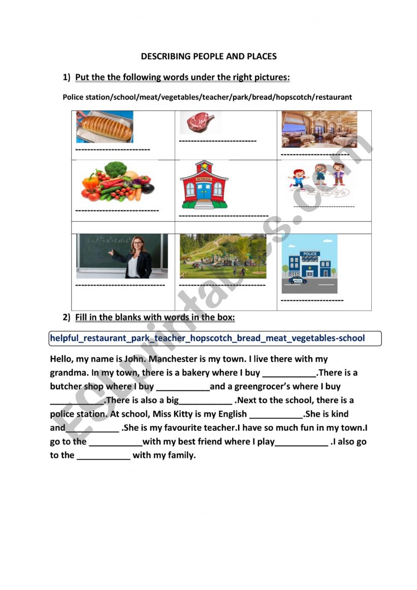 describing people and places worksheet
