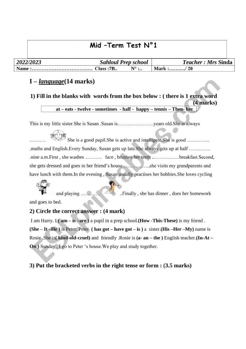 Mid TermTest NÂ°1 worksheet
