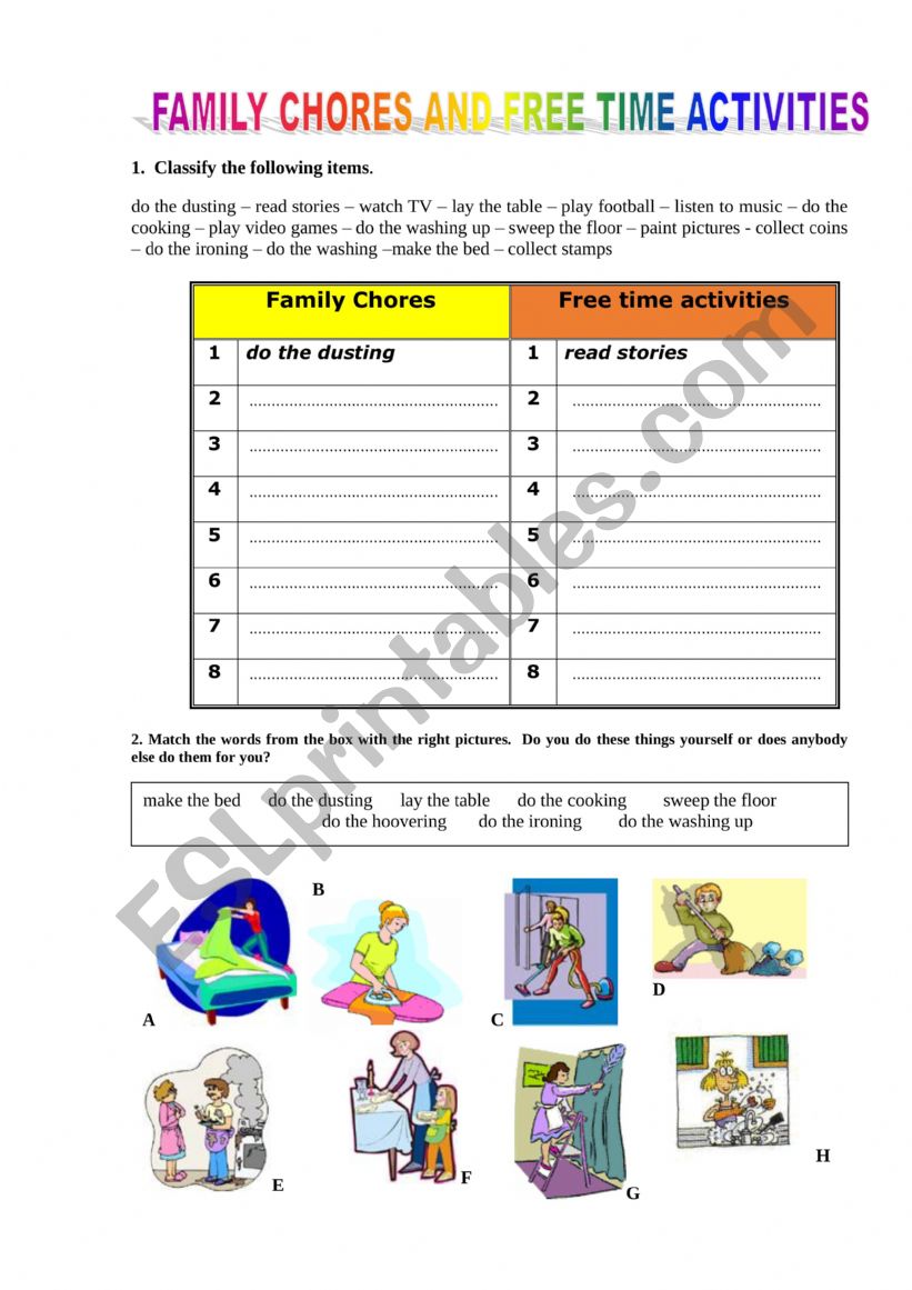 Family chores and free time activity