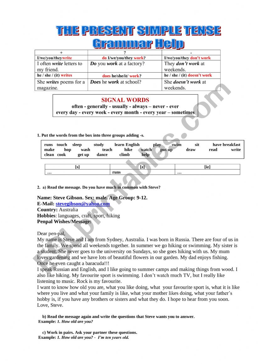 The Present Simple Tense worksheet