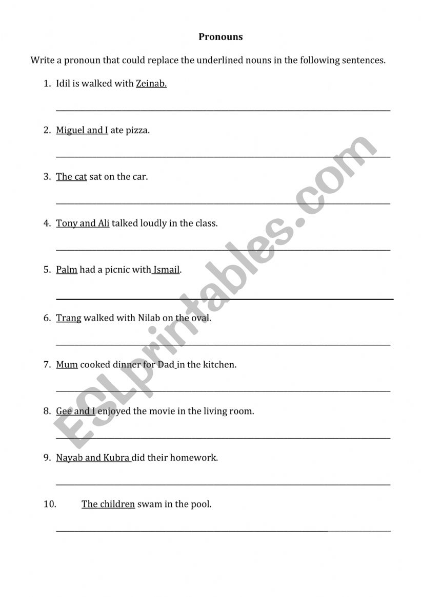 Pronouns worksheet