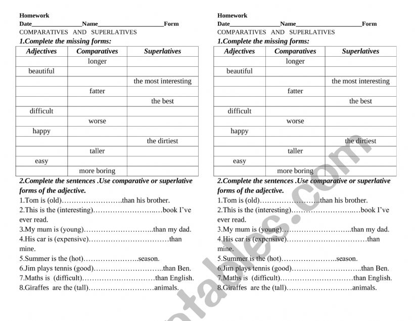 COMPARATIVES   AND   SUPERLATIVES