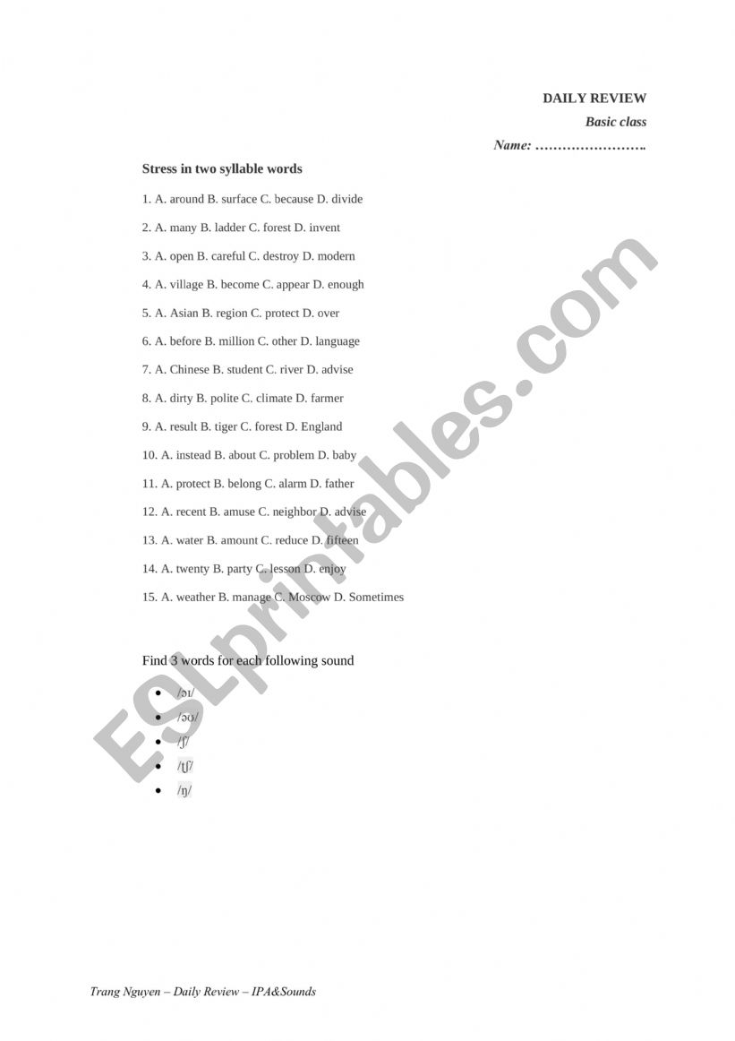 stress worksheet