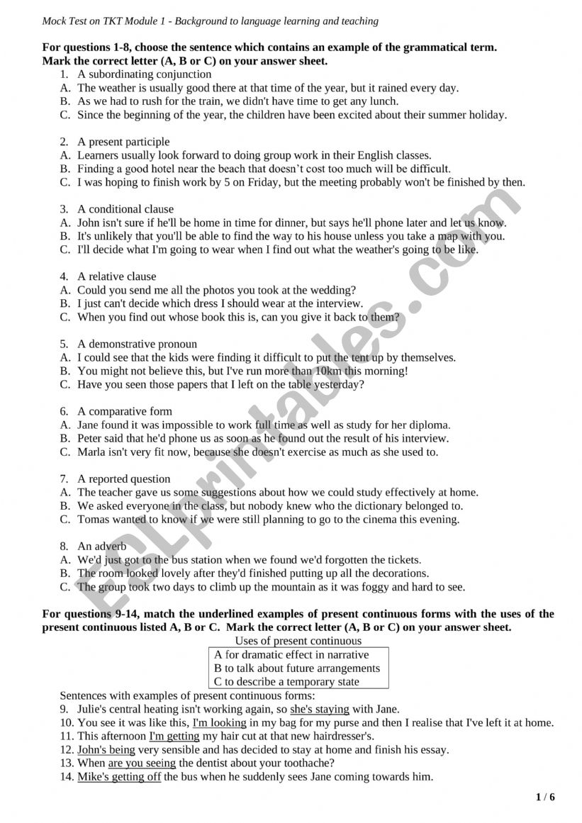 Mock Test Tkt worksheet