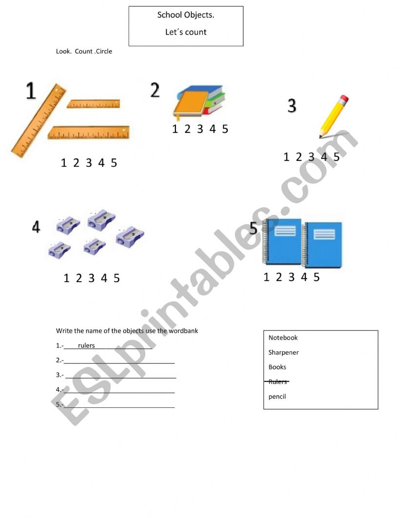 School Objects worksheet