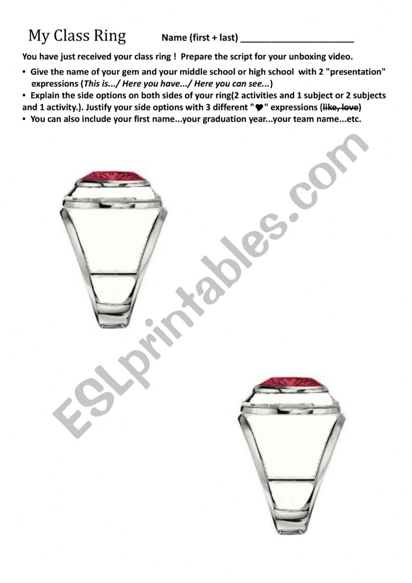 Present your class ring worksheet