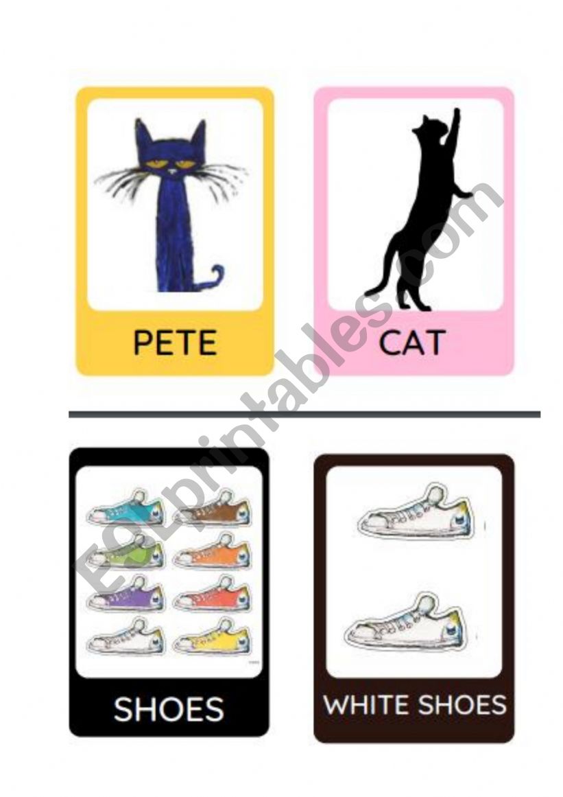Pete the cat - I love my white shoes - FLASHCARDS - ESL worksheet by  beatricefox