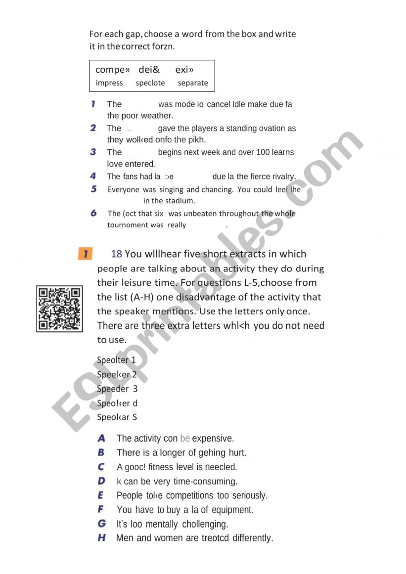 FCE Listening Part 3 - Sports worksheet