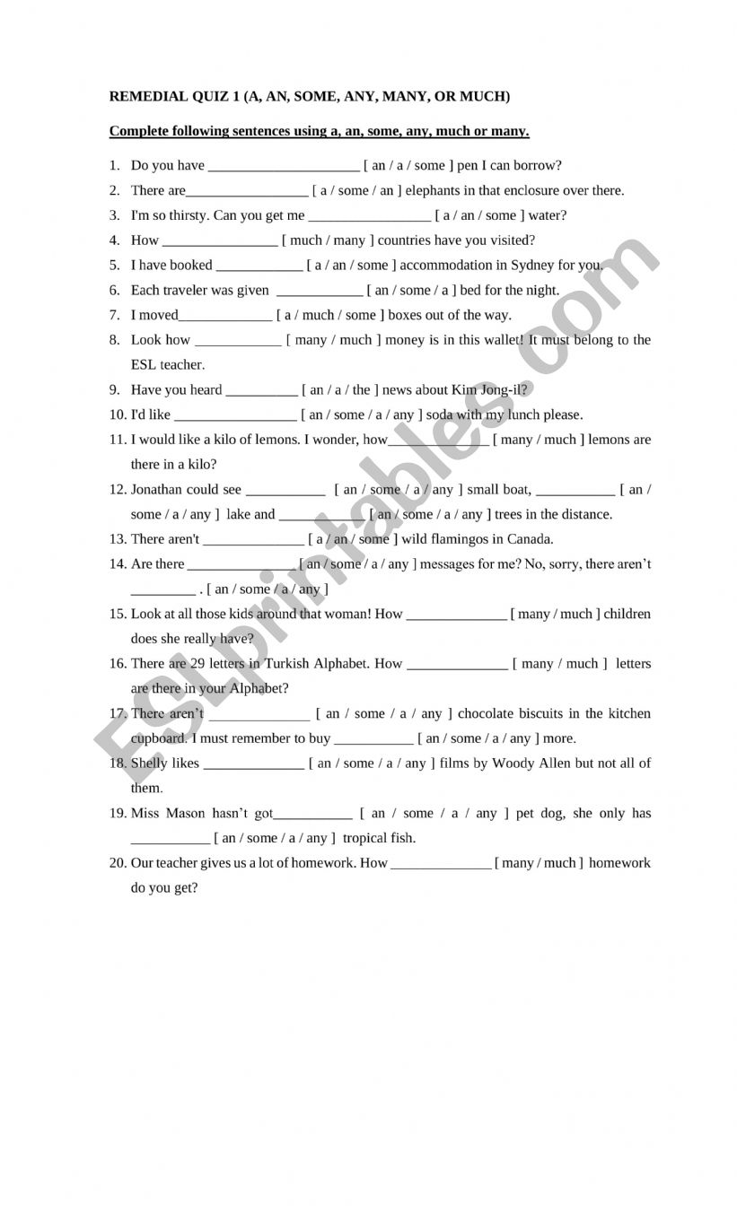 A, AN, SOME, ANY worksheet A, AN, SOME, ANY worksheet