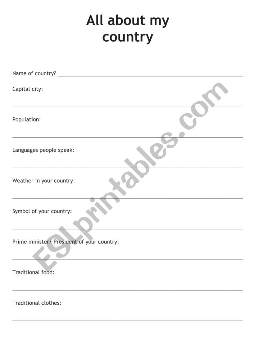 My country presentation worksheet