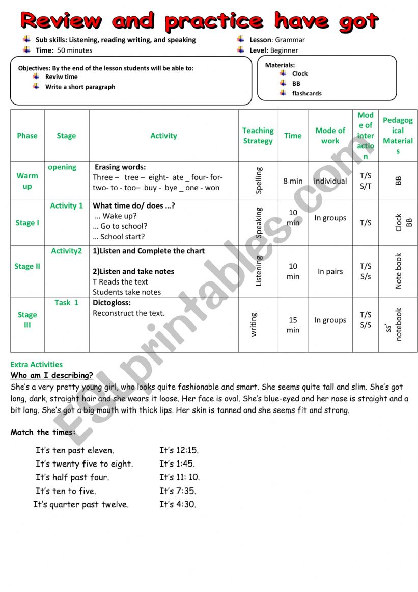 Review lesson plan worksheet