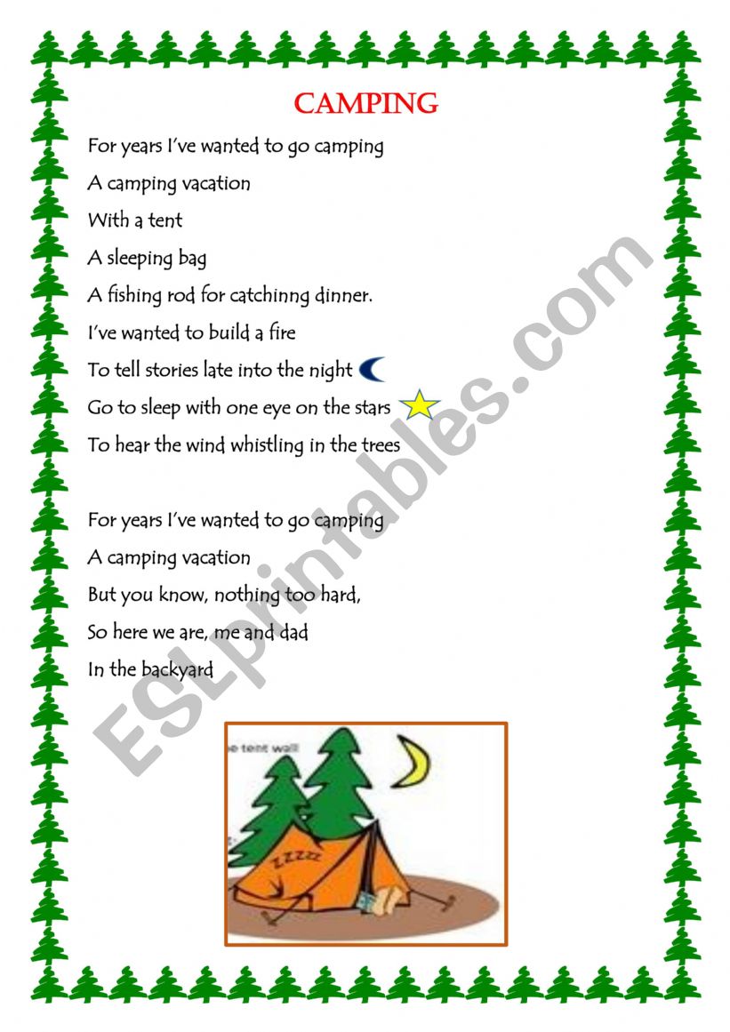 CAMPING VACATION POEM  worksheet