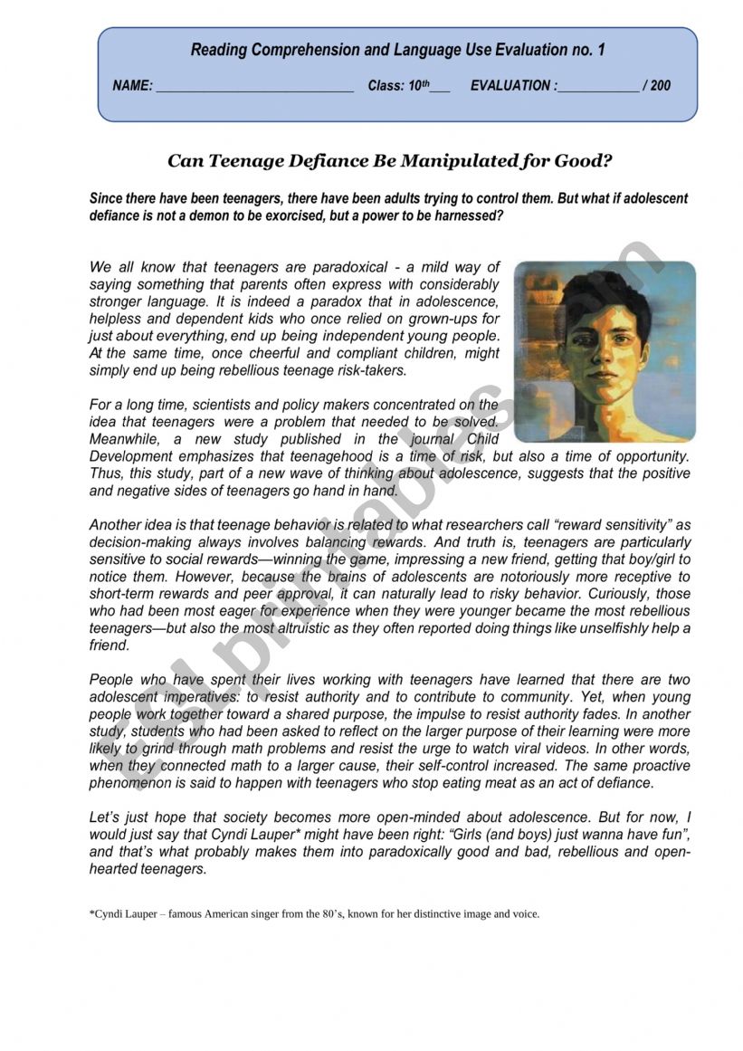 Test 10th - Can teenage defiance be manipulated for good?