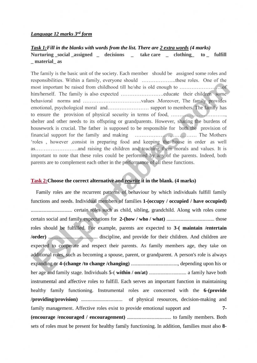 language 3rd form worksheet