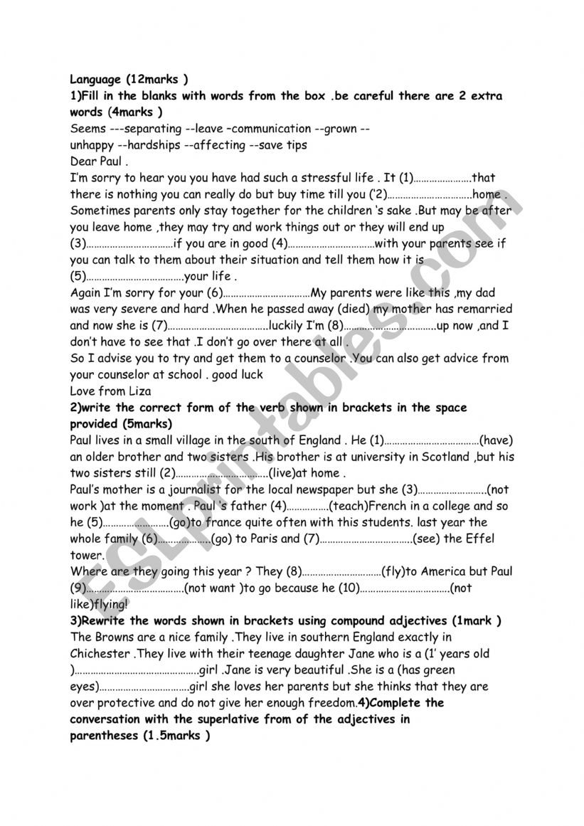 language 9th form worksheet