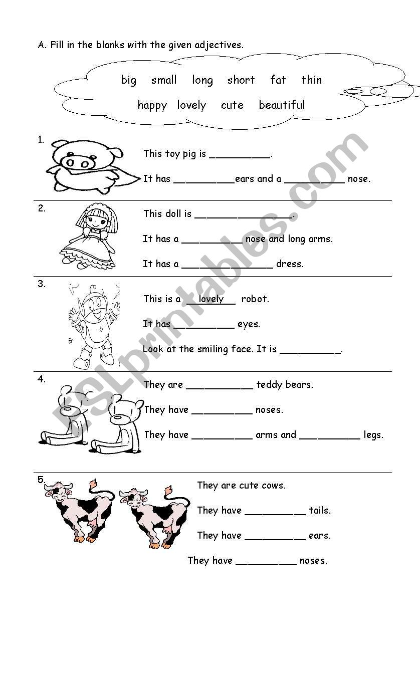 adjectives to describe the body parts of toys