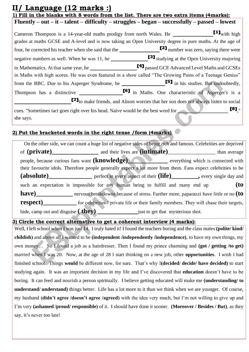 Mid term test n°1 1st form grammar - ESL worksheet by insaf hamed