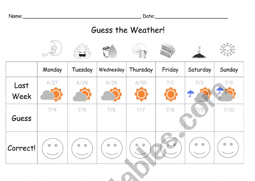 Guess The Weather Next Week worksheet