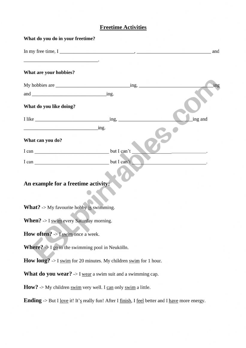 Free Time Activities worksheet