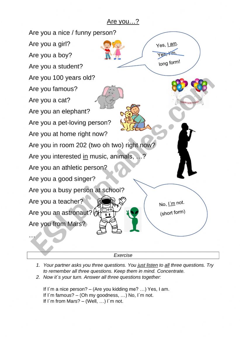 Are you ...? worksheet