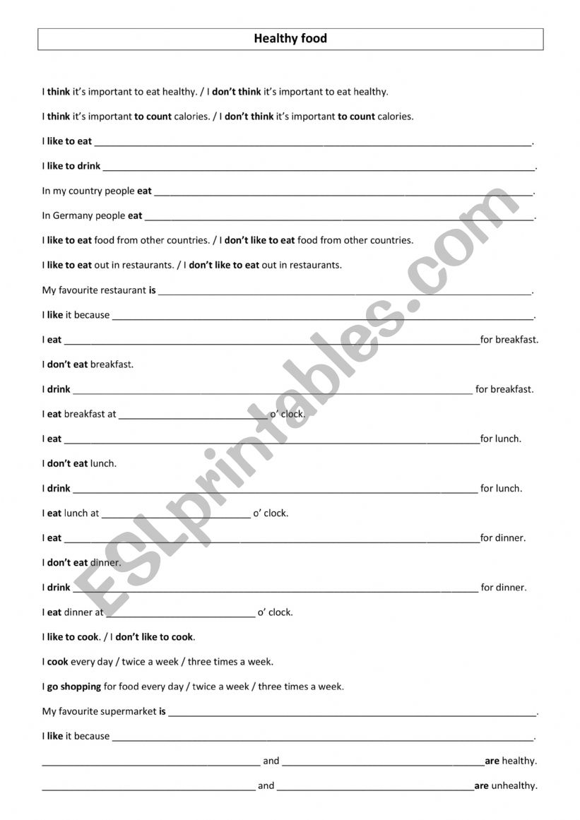 Healthy Food worksheet