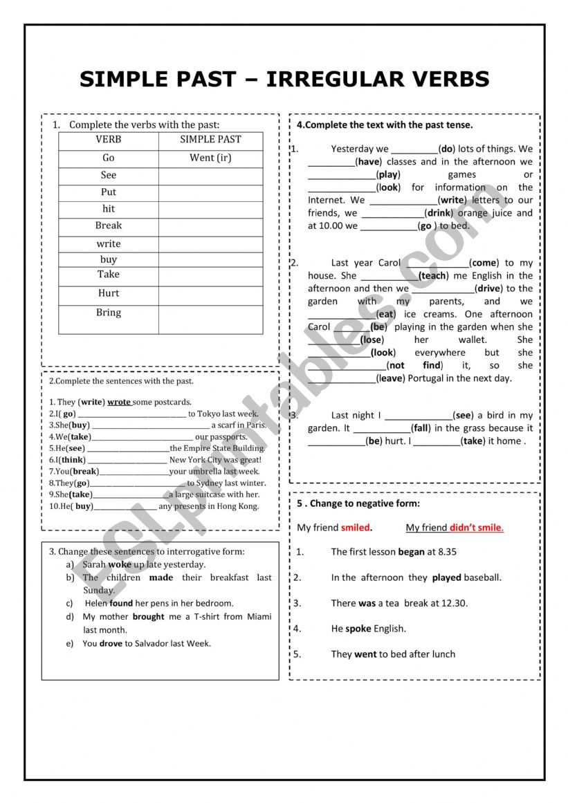 SIMPLE PAST- IRREGULAR VERBS worksheet