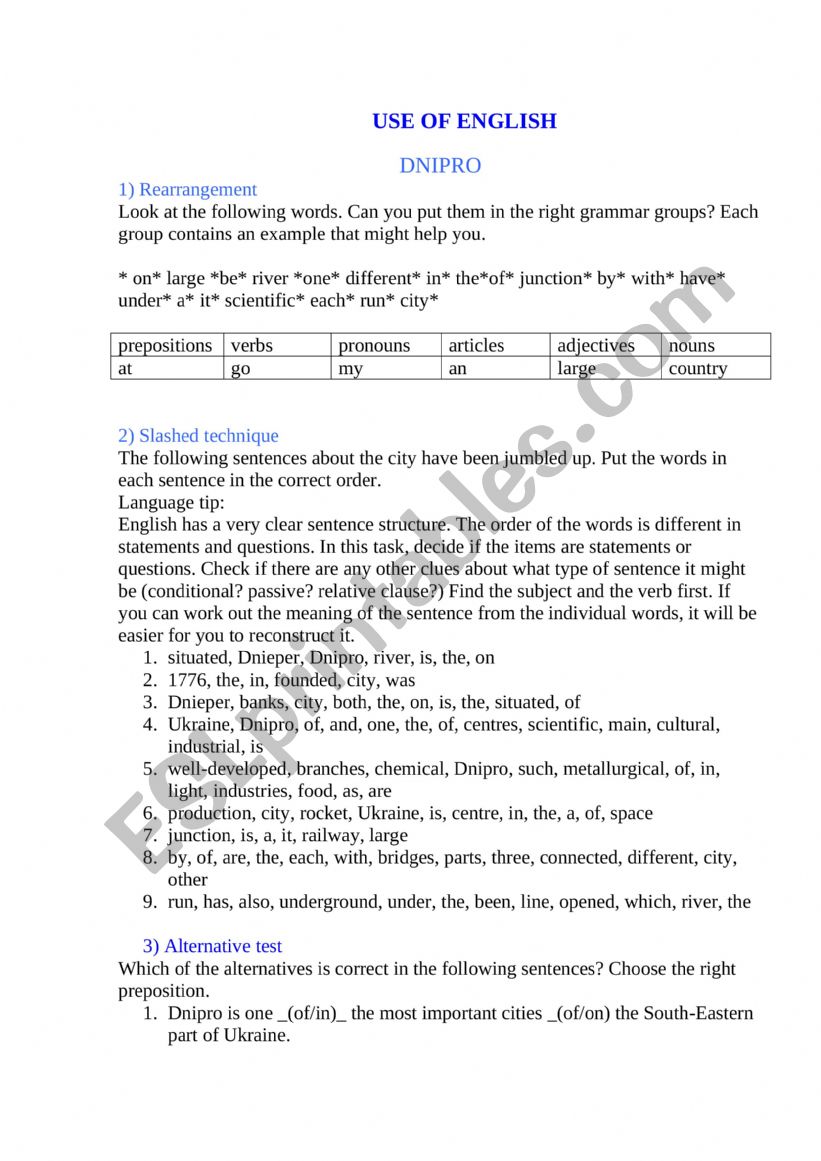 Ukraine: Dnipro worksheet