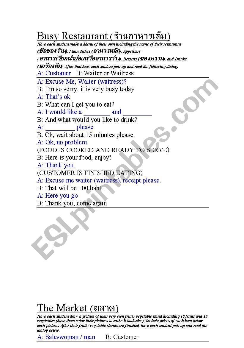 Situations in Thailand. worksheet
