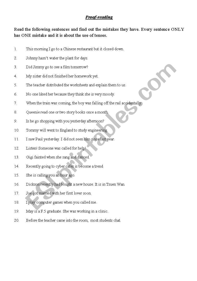 Proofreading Exercise worksheet