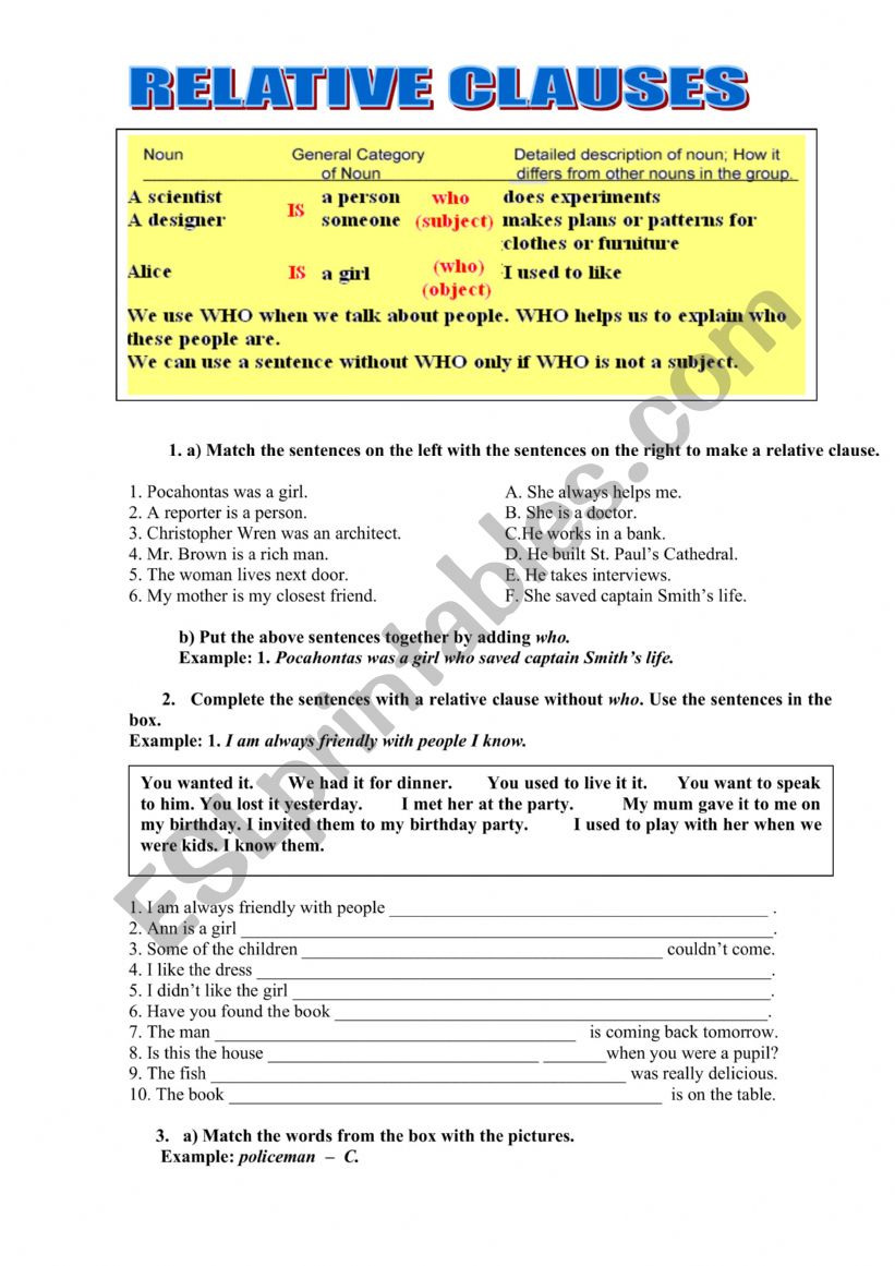 Relative clauses worksheet
