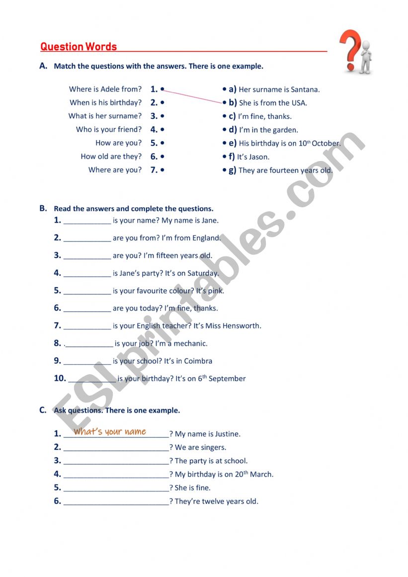 Question words worksheet