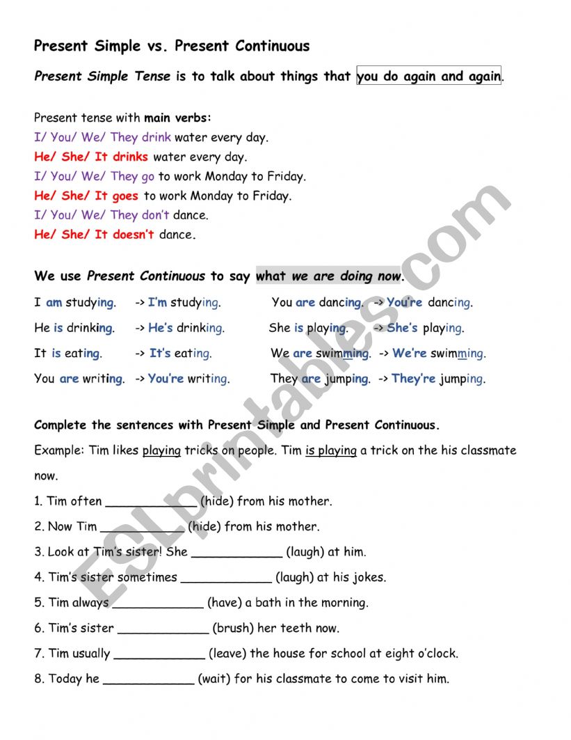 Present Simple vs. Present Continuous