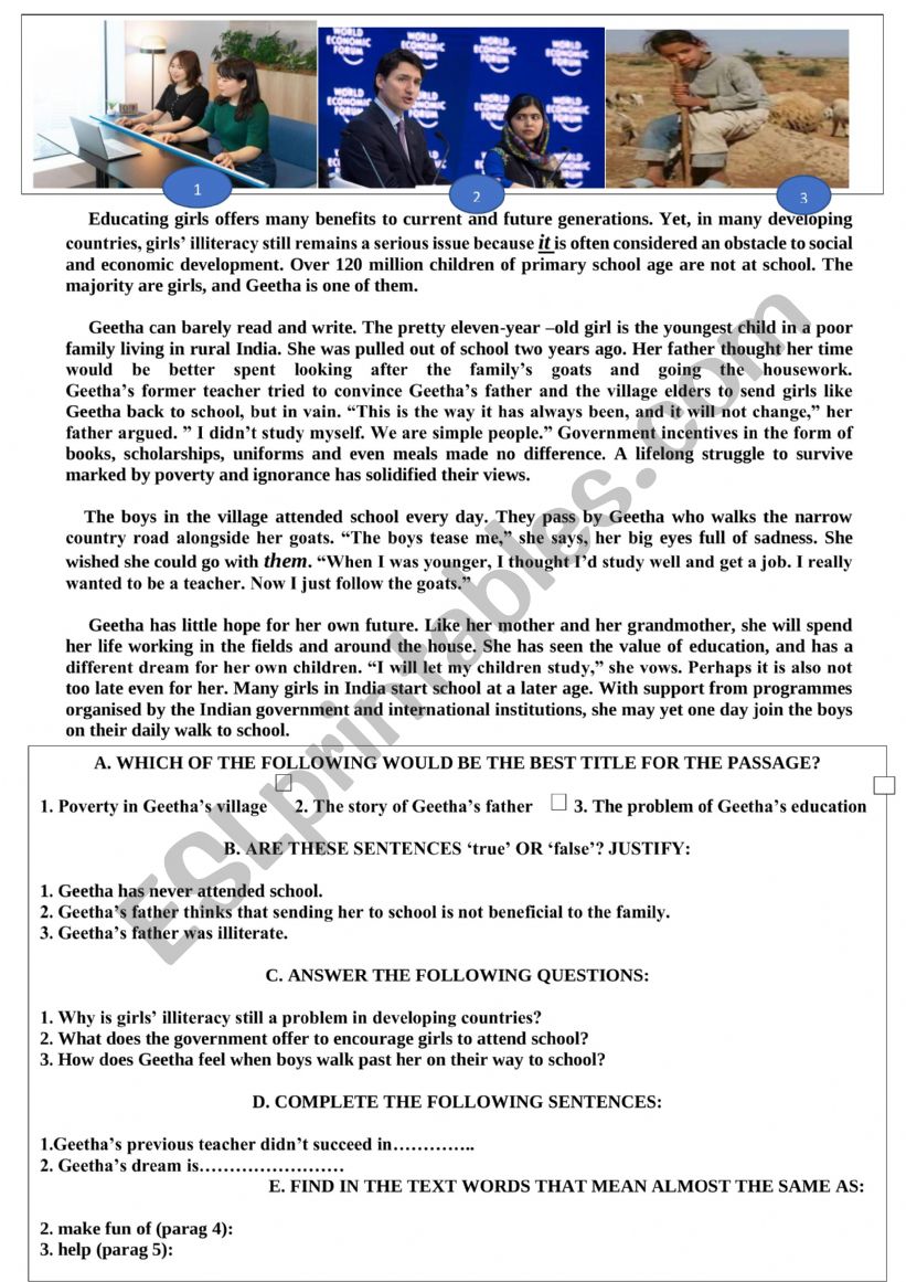 Reading unit 1 Education  worksheet