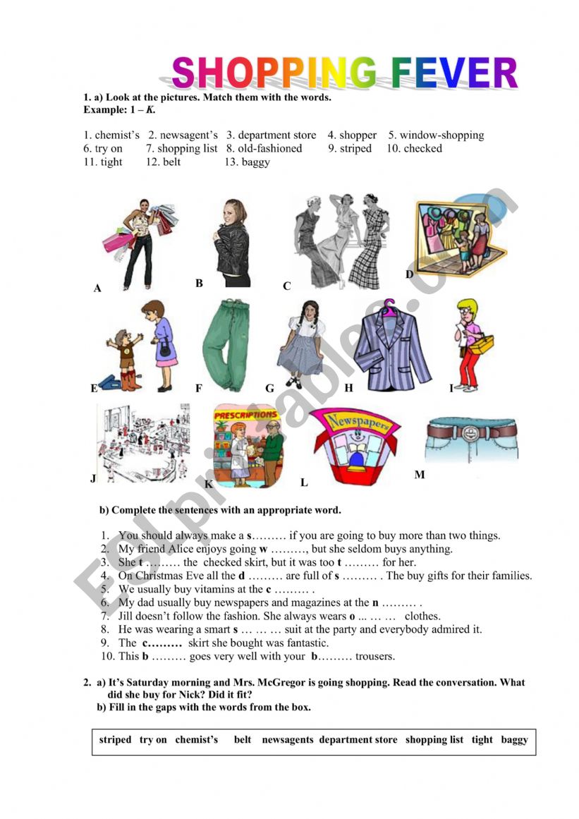 Shopping Fever worksheet