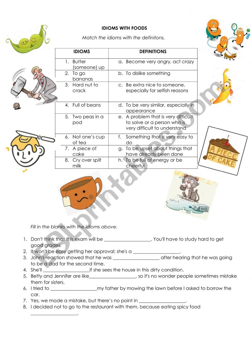 Idioms with foods worksheet