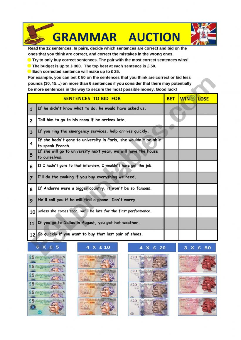 GRAMMAR AUCTION CONDITIONALS worksheet