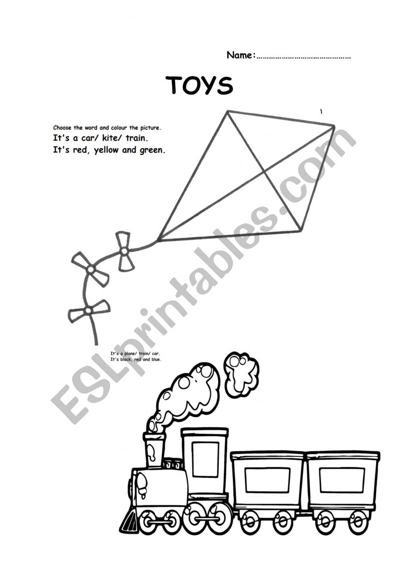 Toys train kite worksheet