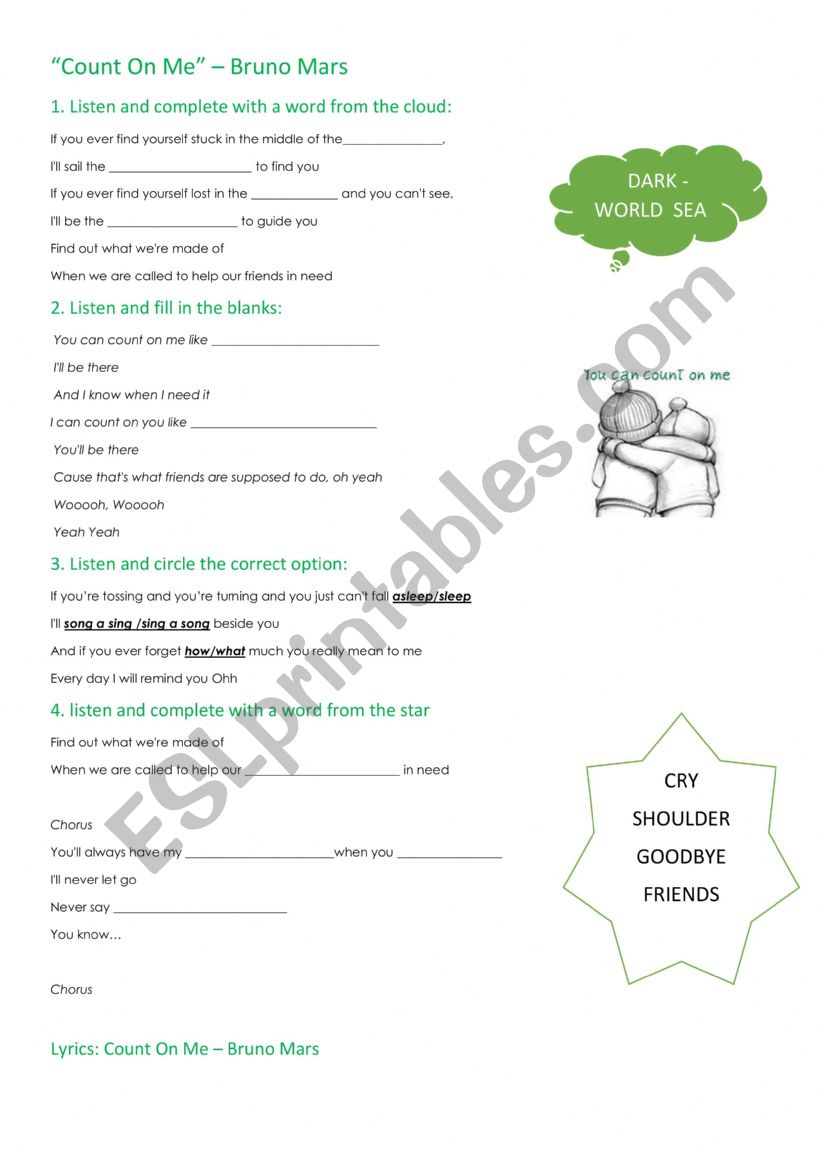Count on me Song worksheet