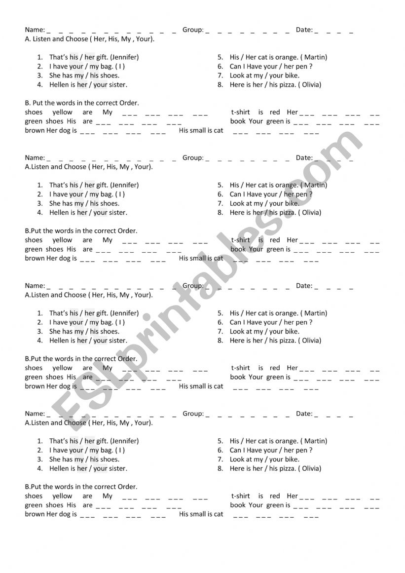 Possessive Adjectives worksheet