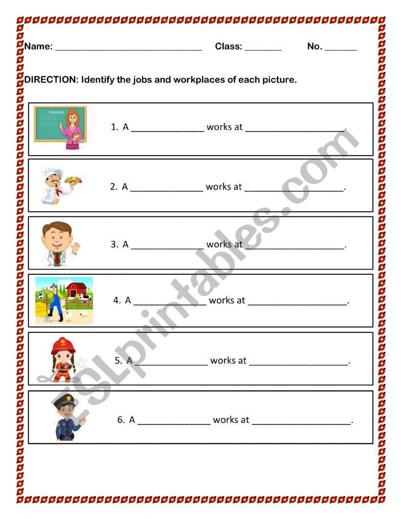 Jobs and Workplaces worksheet