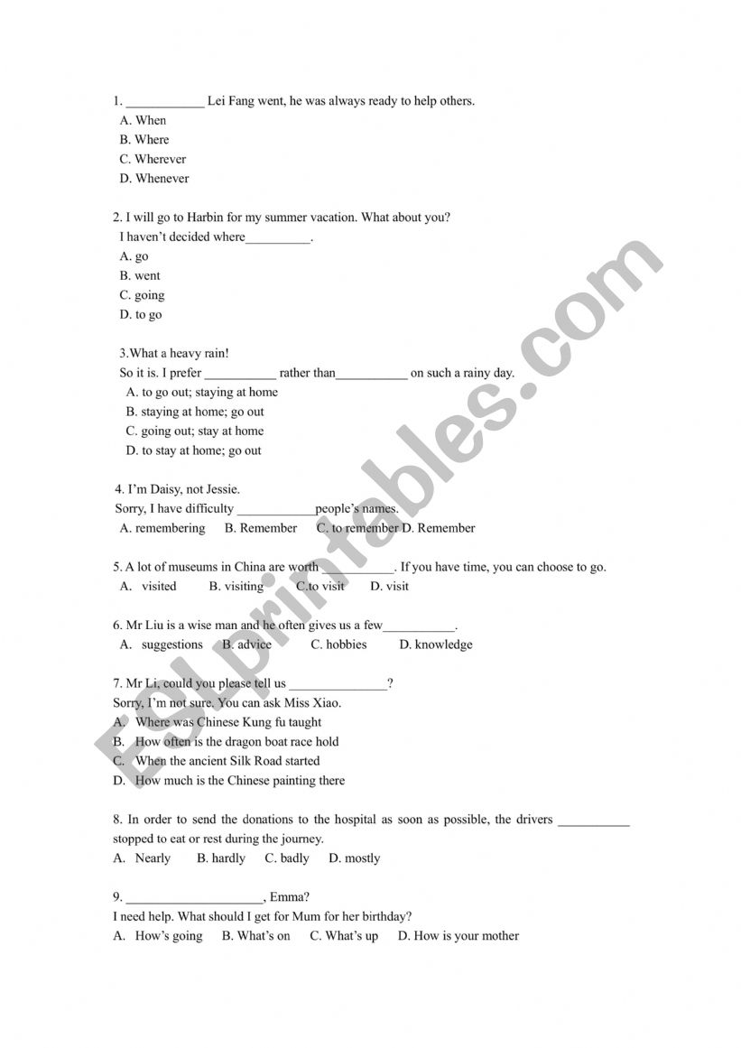 Grammar exercise worksheet